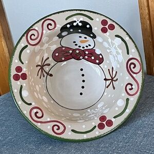 Expressly Yours Pottery Snowman Round Bowl Serving Christmas Candy 8.75" X 3.25"